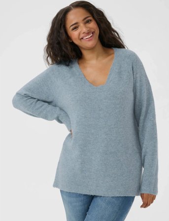 Kaffe Curve Kcniela V-Neck Pullover - Blue - XL