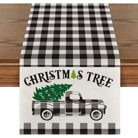 Tartan Juletræ Lastbil Bordløber, Sæsonbestemt Vinter Jul Ferie Køkken Spisebord Dekoration til Fest Dekoration 13 x 72 Tommer, Grå