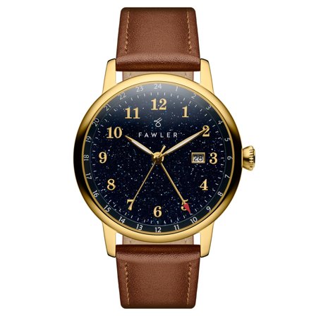 Night Sky | Guldfarvet Aventurin Urskive GMT Ur til mænd - Armbåndsure