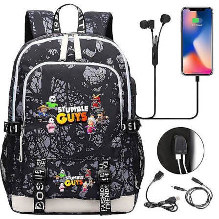 Stumble Guys Ryggsäck För Kvinnor Och Män | 15.6" Laptopväska Med USB-Laddning | Vattentät Skolväska | Tecknade Mochilas | Ryggsäck För Män Och 