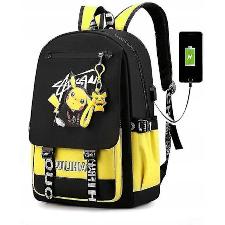 Pokemon backpack with usb port luminous pattern pikachu backpack