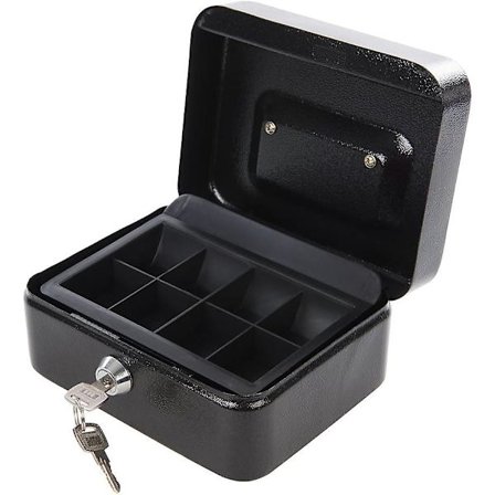 Låsbar metallboks for kontanter og verdisaker - Svart - 12,5x9,5x6 cm