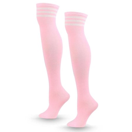 Stribet knæ sokker lyserøde hvide striber - høje sokker