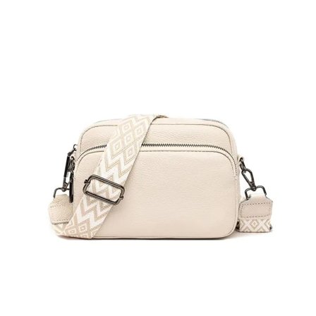 【PP】Læder Crossbody Taske til Kvinder, Lille Skuldertaske med Lynlås off-white