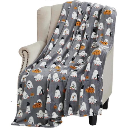 Halloween Filt: Baby Ghost Party på grå bakgrund design på mjuk sammetsfleecefilt