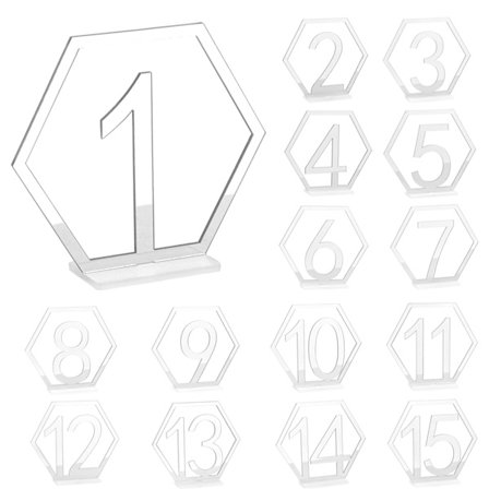 Akryyliset pöytänumerokyltit 1–15 häävastaanottoon