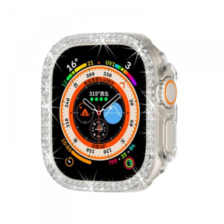 För Apple Watch Ultra 49mm Dubbel rad Bling Diamond Case PC Bumper Skyddande Fodral Kristall Glansiga Strass Fodral