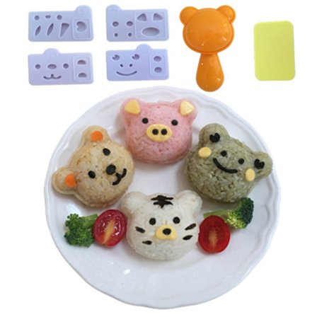Sett med former for ris- og grønnsaksruller for barn, søtt bjørnemønster,