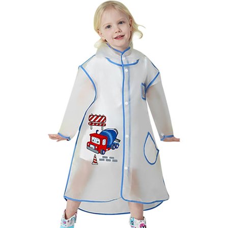 Sadeponcho pojille ja tytöille, läpinäkyvä hupulla, söpö sarjakuvamainen kevyt sadetakki ulkokäyttöön Sininen 2–3 vuotta