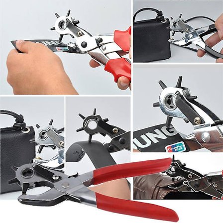 Bærbar hulltang i karbonstål, PVC, rød, for belter