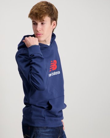 New Balance New Balance FT Stacked Logo Hoodie Blå Hoodies/Hættetrøjer Dreng - Kids Brand Store