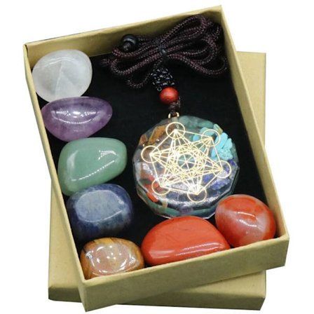 Aura Chakra Set Blandet Krystall Healing Dekorasjon Polert Edelsten Samling Halskjede