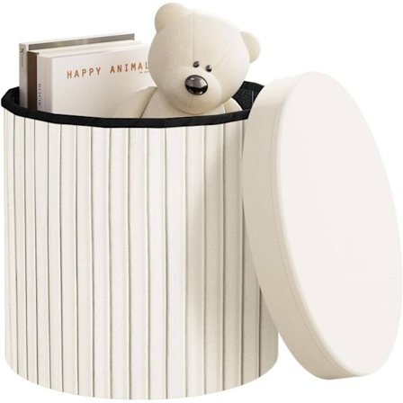 Rootz Opbevaringsskammel - Osmannisk - Fodskammel - Blød og Robust - 38 cm x 36 cm - Cremefarvet/Lysegrå - 30 L Kapacitet - E1 MDF-ramme - Fløjlsbetræ