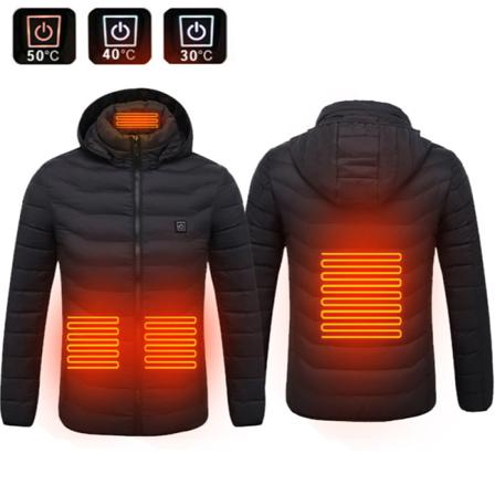 Bomull Uppvärmning Tvättbar Electric Thermal Warm Jacket Usb Insert 4områdesfeber Xl Svart