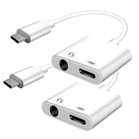USB-C til 3,5 mm Hovedtelefon og Oplader Adapter 2-pak, 2-i-1 USB-C til Aux Jack Dongle Kabel med PD Hurtigopladning
