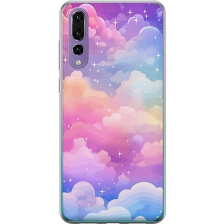 Kompatibelt Mobildeksel til Huawei P20 Pro Søt enhjørning med regnbuefarget hår mot en stjernebelagt pastellbakgrunn i kawaii-stil