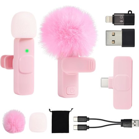 2025 Nyeste Modell Mini Rosa Mikrofon for iPhone Android Telefon Nettbrett iPad PC, USB C Trådløs Lavalier Mikrofon for Videoopptak Vlogging Y