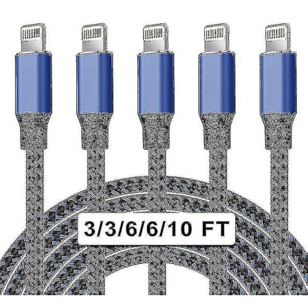 5-pack nylon Iphone laddare Lightning kabel Snabbladdning_xx