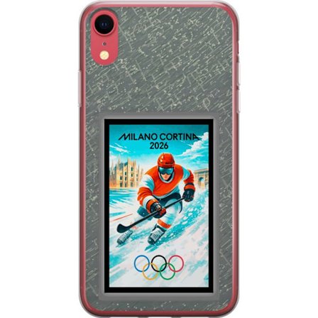 Kompatibel Mobilcover til Apple iPhone XR Curling illustration med spillere og sten på isen, Milano Cortina 2026, snedækkede stænk og olympiske rin