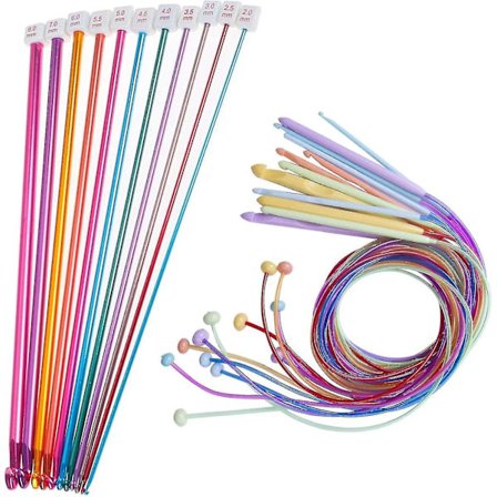 23-delad tunisisk virknålsset, 12 bambuvirknålar 3,0 mm (d) -10,0 mm (n) och 11 tunisiska af