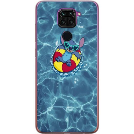 Yhteensopiva Puhelinkuori Xiaomi Redmi Note 9 Aurinkoinen kuvaus Stitchistä kellumassa uima-altaalla renkaalla, nähtynä ylhäältä