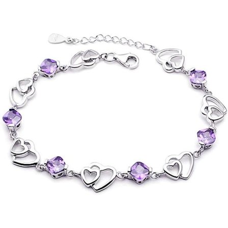 Damen Herz Fußkettchen 925 Sterling Silber Lila Rosa Zirkonia Herz Unendlichkeitsherz Fußkettchen Eleganter Feinschmuck für Frauen Mädchen