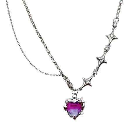 Svart Lilla Zircon Star Hjerte Halskjede Uregelmessig Kjærlighet Krystall Choker Egirl Collar Halskjeder Kvinner Smykker Tilbehør