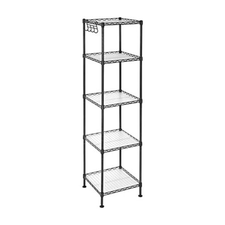 Songmics badeværelseshylde, metalopbevaringsstativ, total belastningskapacitet 100 kg, sort og gennemsigtig