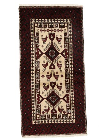 Noué À La Main Baloutche Tapis 94X184 De Laine Noir/Orange Petit