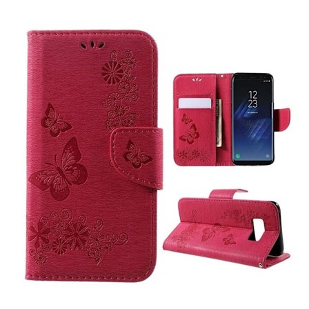 Butterfly läder Samsung Galaxy S8 fodral - Rosa