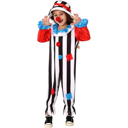 Clowndräkt för barn med clownnäsa och clownhatt S