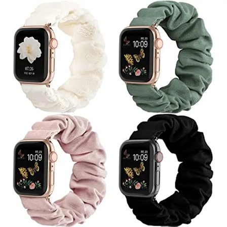 4 stk kompatible med Apple Watch Band Scrunchie 38mm 40mm 41mm 42mm 44mm 45mm Søt trykt elastisk Solo Loop Bands Dame armbånd