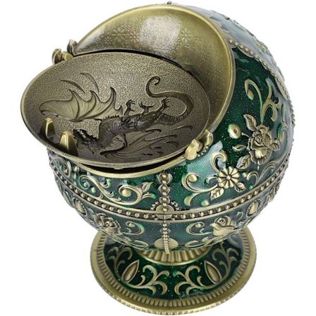 Hög Vintage Ashtray med lock, brons jord flygande drake formad vindtät askfat för hemmakontor