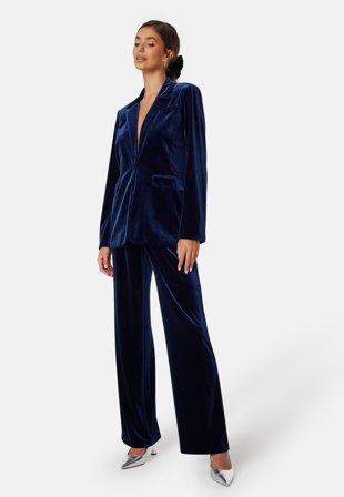 Bubbleroom Occasion - Maya Velvet Trousers - Navy - Kläder