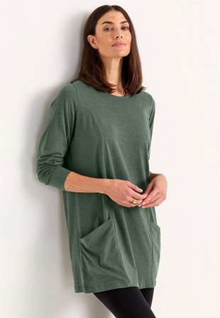 Cellbes of Sweden - Trikåtunika med fickor - mörkgrön / melerad - för damer - 42/44
