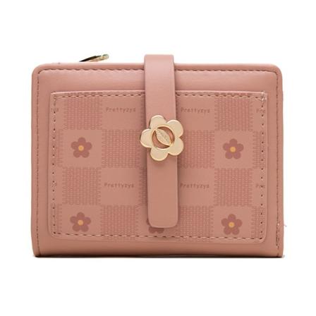 Kvinnor plånbok myntväska Kort koreansk stil printed hårdvara Blomma spänne Creative Student Kvinna Pink
