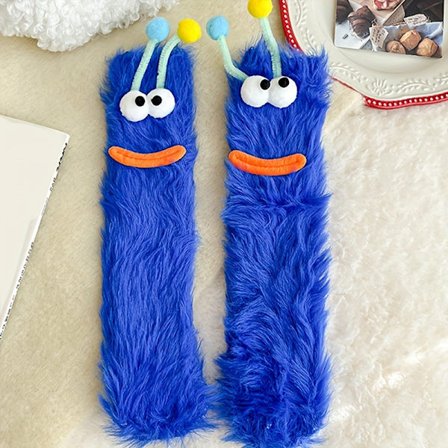 Par Dame Vinter Varme Termiske Midt-legg Sokker - Søtt Tegneseriefigurdesign med Uttrykksfulle Øyne & Munner, Mykt Tykt Stoff