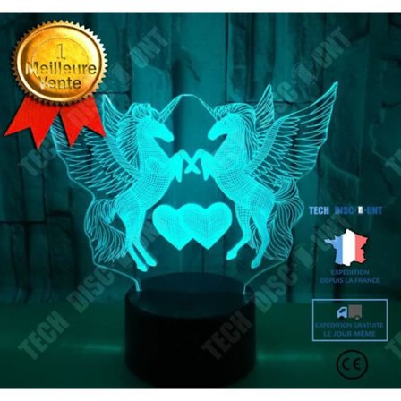 Bordslampa - TECH DISCOUNT - 3D Enhörning - Dimbar - Beröring - LED-fjärrkontroll 7 färger