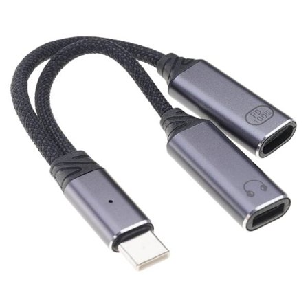 2 I 1 Typ C Splitter till Typ C USB C Hörlursljudadapter Laddning