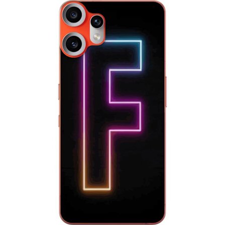 Yhteensopiva Puhelinkuori Nothing Nothing CMF Phone 2 Pro Neonkirjain F vaaleanpunaisella, sinisellä ja keltaisella valokehyksillä tummaa taustaa va