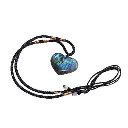 Naturlig Labradorit Månsten Hjärta Hänge Halsband Smyckesgåva