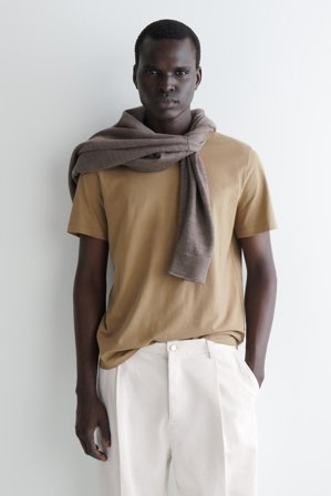 COS Men's Brushed-Cotton T-Shirt in Beige