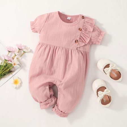 Spädbarn Baby Girls Casual Romper Enfärgad Rund Hals Kort Sl