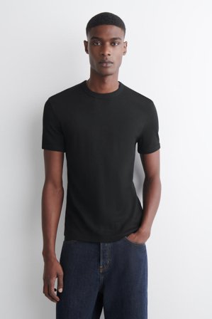 COS Men's T-Shirt Slim In Cotone A Coste in Nero