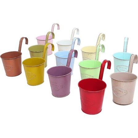 12 stk Små Hængende Farverige Blomsterpotter med Aftagelig Krog