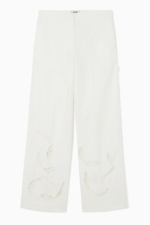COS Damen Broderie Anglaise Wide-Leg Trousers - Weiss