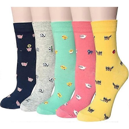 Mysiga 5 par damstrumpor roliga söta djur damstrumpor katt hund strumpor presenter till kvinnor, en storlek