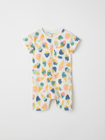 Polarn O. Pyret - Playsuit with ice-cream print - 50 - Childrenswear - white