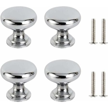 4 stk. sølvfarvede runde skuffehåndtag, 30 mm møbelknopper til skab, garderobe, køkken, kompatible med børneværelse, inkluderer 4 skruer