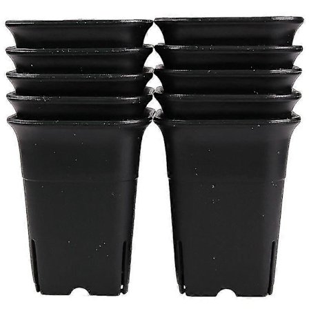 12-pakks svart firkantet plastpotte for sukkulenter, planter, blomster, kaktus osv., svart planteskole